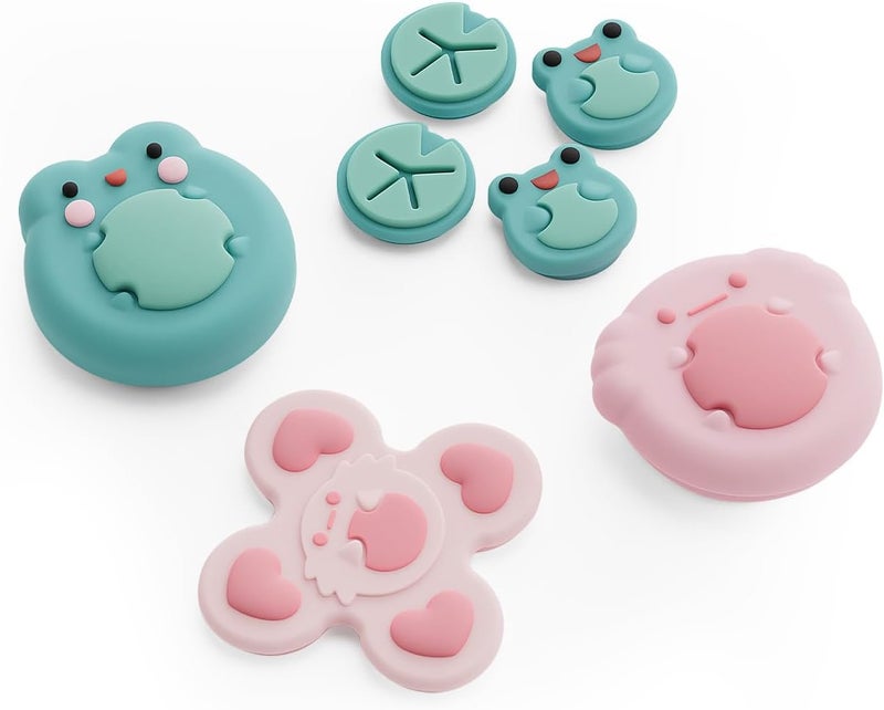 GEEKSHARE Animal Cross D-Pad Button Caps Thumb Grip Caps Set Compatible with Switch 2, ABXY Key Buttons Sticker Cover Caps for Switch 2025, Frog & Axolotl - Image 1